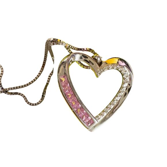 Pink & White Heart Necklace with Lab Created Sapphires - Sterling Silver - Picture 3 of 14
